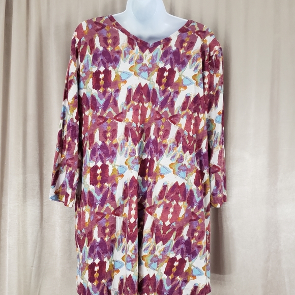 NWOT LOGO purple multicolor abstract print 2 pockets tunic T-shirt Womens Small - Picture 3 of 5